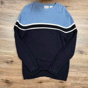 two tone blue striped arizona knit sweater